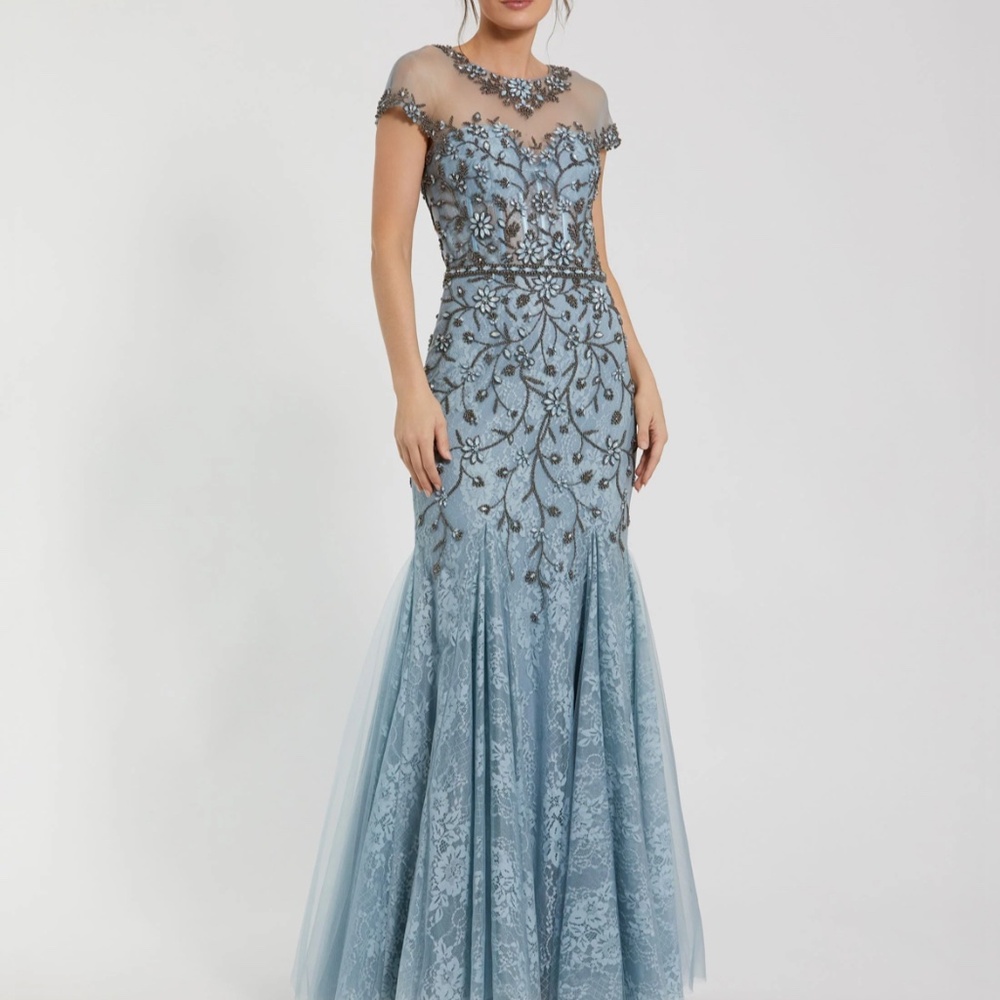 Mac Duggal Sheer Top Embellished Mermaid Gown